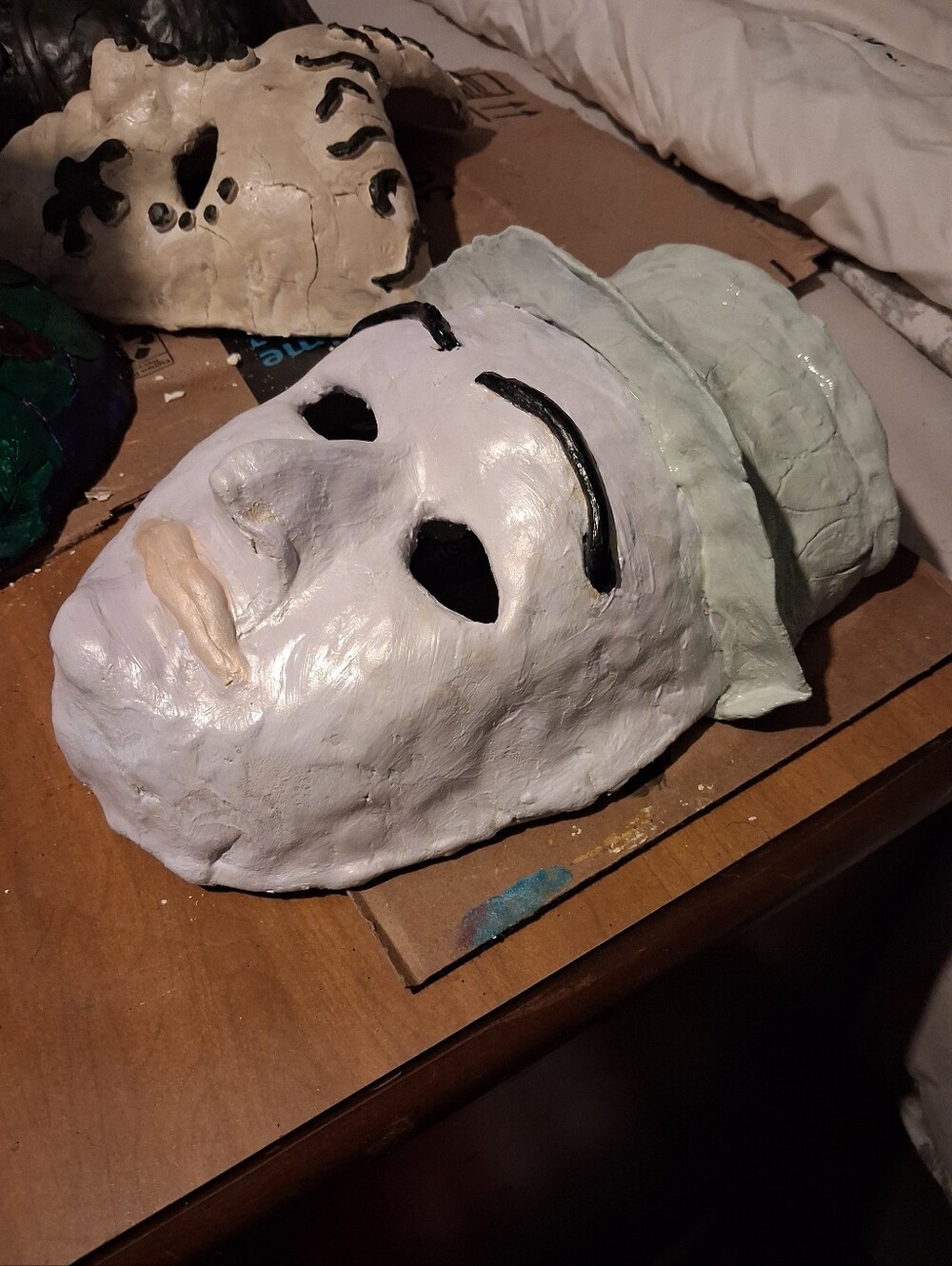 Handcrafted Pearl White Clay Mask Wall Art - Decorative Home Accent